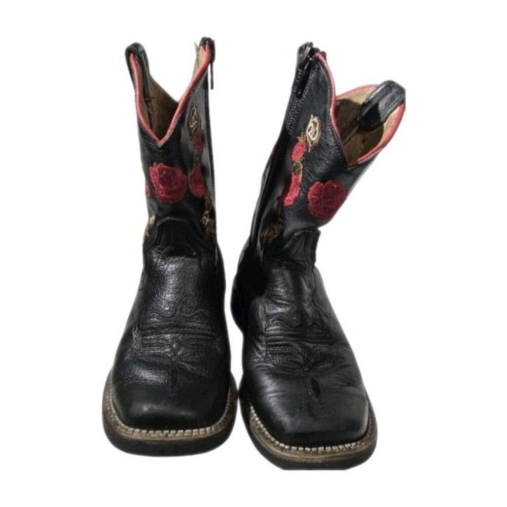 Chaparral Kids Leather Floral Western Cowgirl Boots- sz 3.5( 8.5 in foot )
